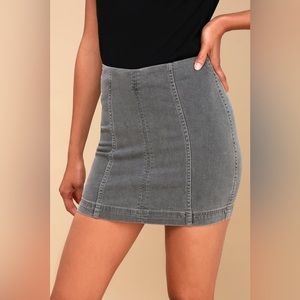 Free People Modern Femme Washed Grey Denim Mini Skirt